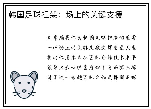 韩国足球担架：场上的关键支援