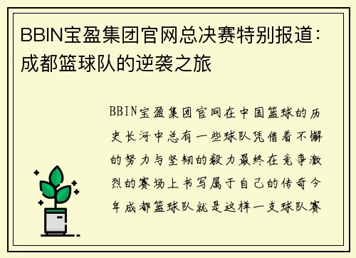 BBIN宝盈集团官网总决赛特别报道：成都篮球队的逆袭之旅